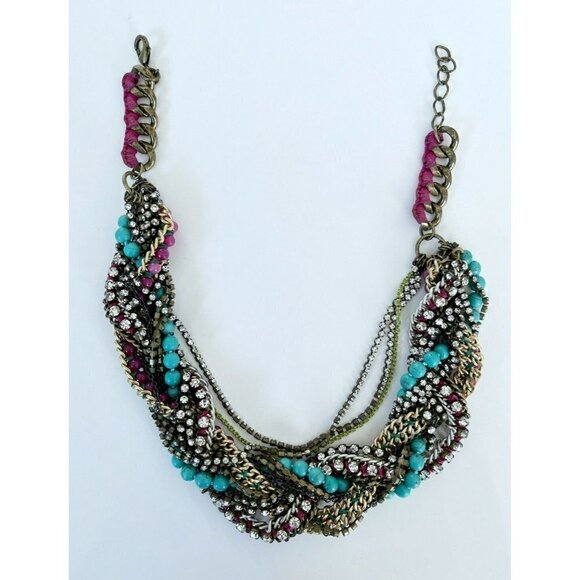 Stella & Dot Bamboleo Bohemian Statement Necklace Pink Turquoise - Picture 10 of 11